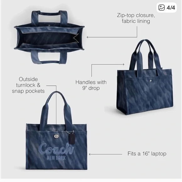 NWOT Coach Blue Tie-Dye Tote Bag - Picture 2 of 16